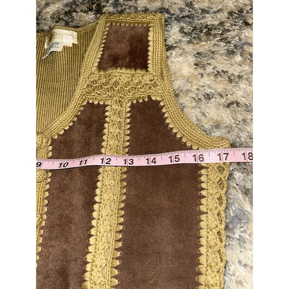 Vintage 70s 60s Hippie Leather Crochet Button Front Vest Brown Womens Boho M - Picture 5 of 6